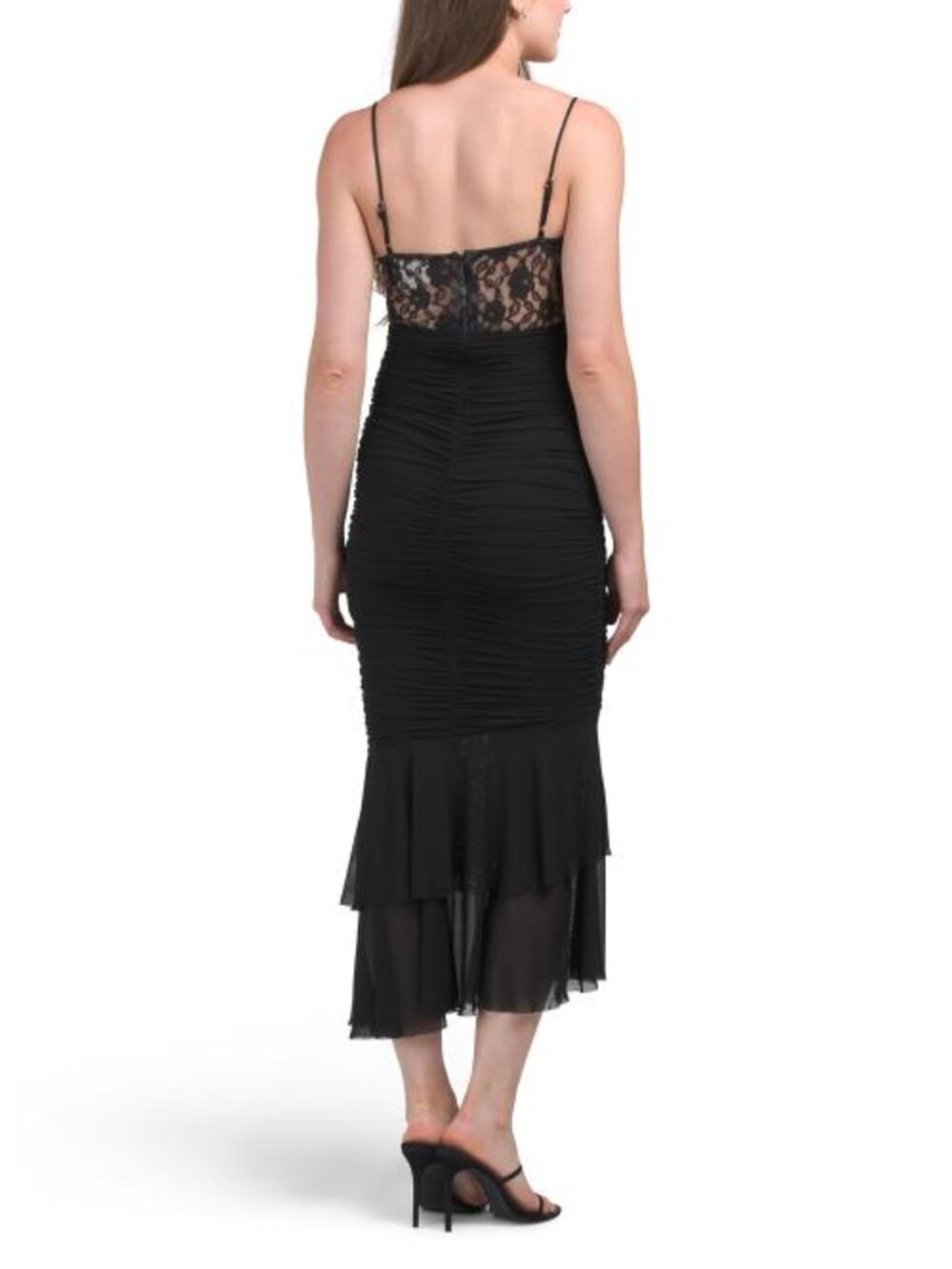 SELFIE LESLIE Cherubim Lace Insert Ruched Midi Dress - Picture 2 of 5